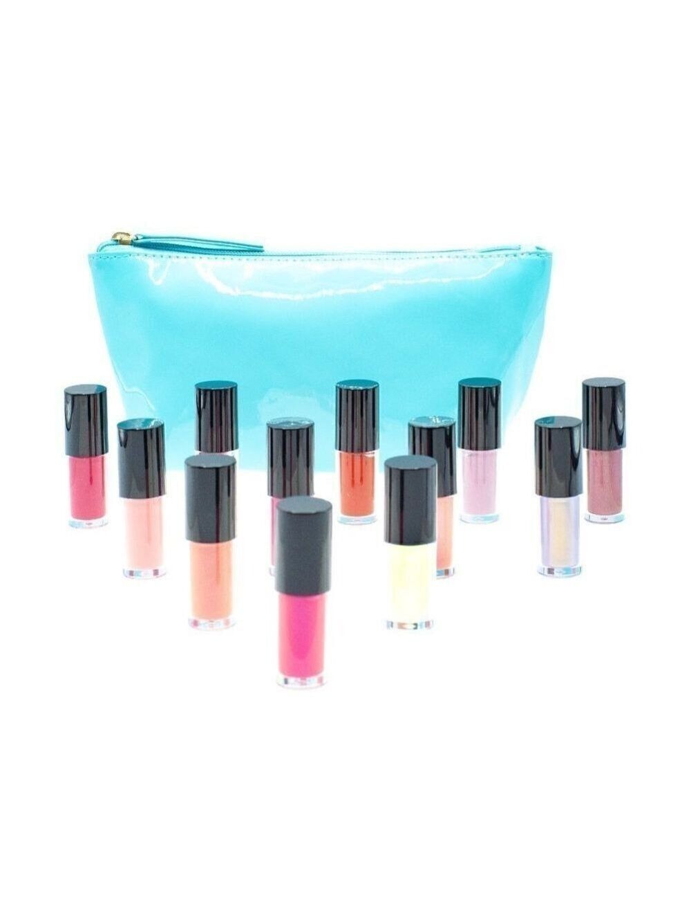 Blue Patent Bag with 12 mini lip glosses